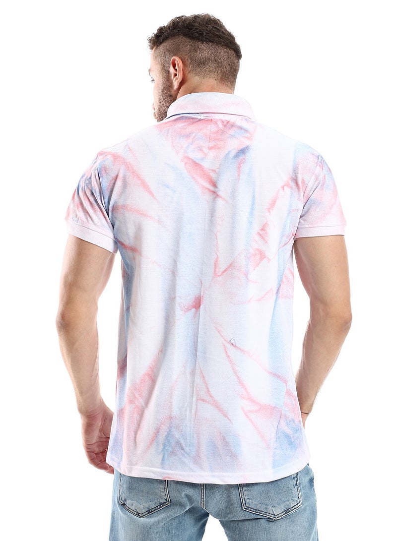 Andora Tri-Tone Tie Dye Buttoned Polo Shirt - White, Red & Blue - Image 3
