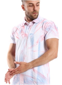 Andora Tri-Tone Tie Dye Buttoned Polo Shirt - White, Red & Blue  - Image 4