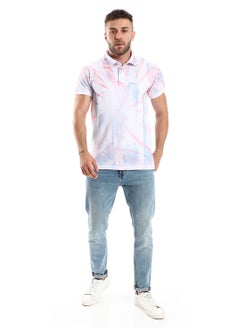 Andora Tri-Tone Tie Dye Buttoned Polo Shirt - White, Red & Blue  - Image 5