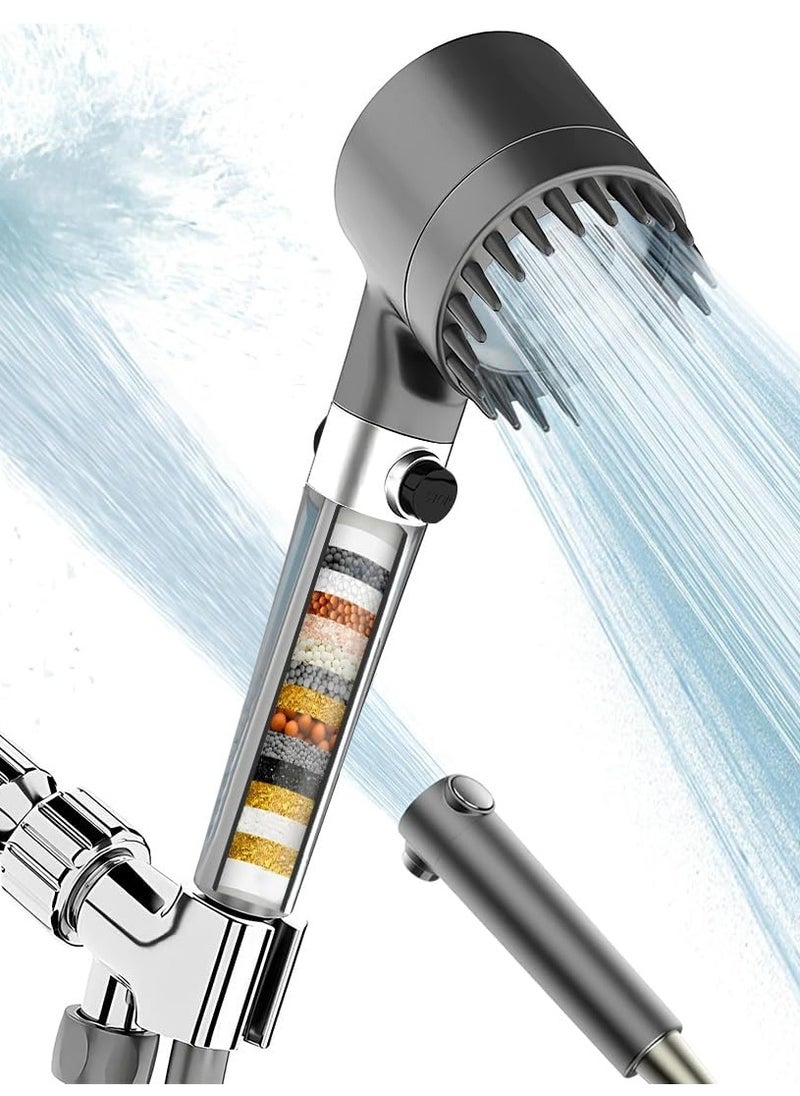 AMROAH Filtered Shower Head with Scalp Massager and Filtering Stones Beads for Bathroom and Spa, Turbo Water Saving Hand Held Shower Head with 6 Spray Settings for Hard Water  - Image 1