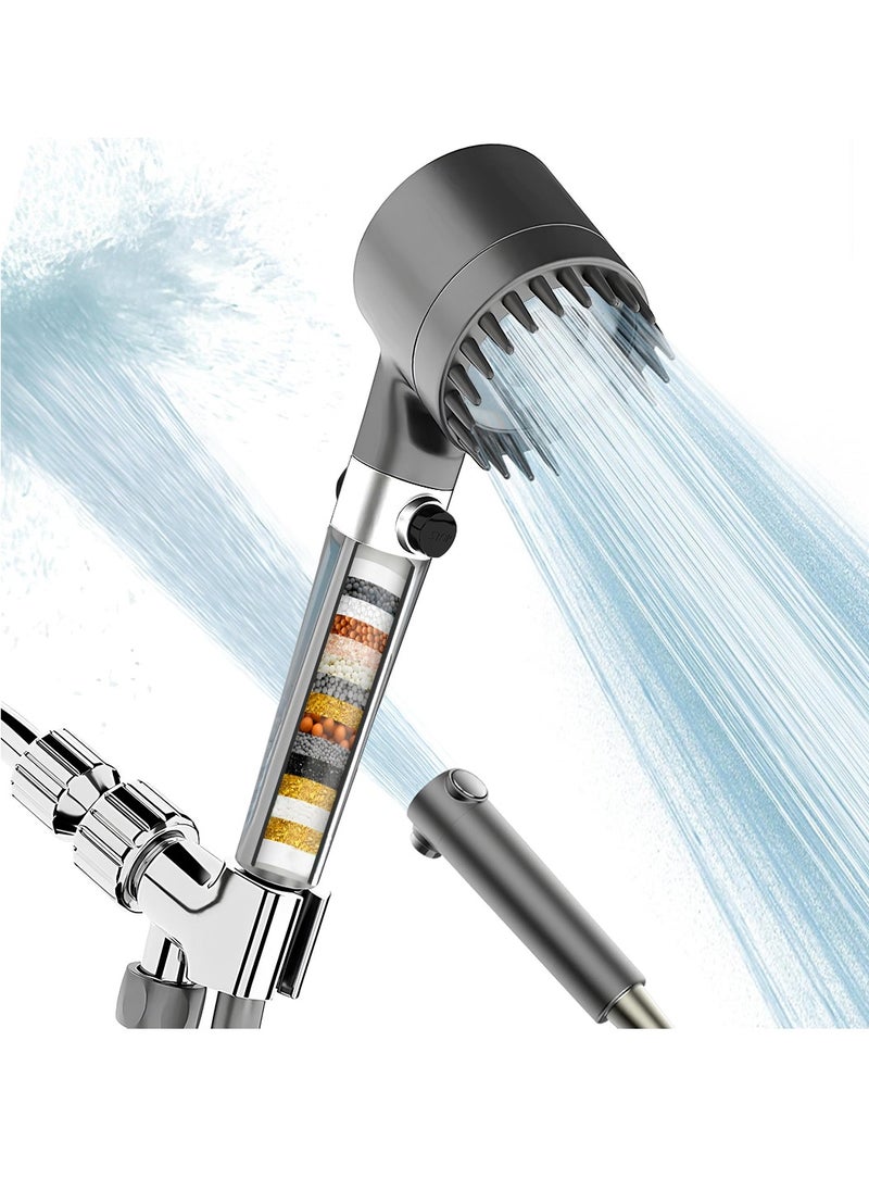 AMROAH Filtered Shower Head with Scalp Massager and Filtering Stones Beads for Bathroom and Spa, Turbo Water Saving Hand Held Shower Head with 6 Spray Settings for Hard Water  - Image 2