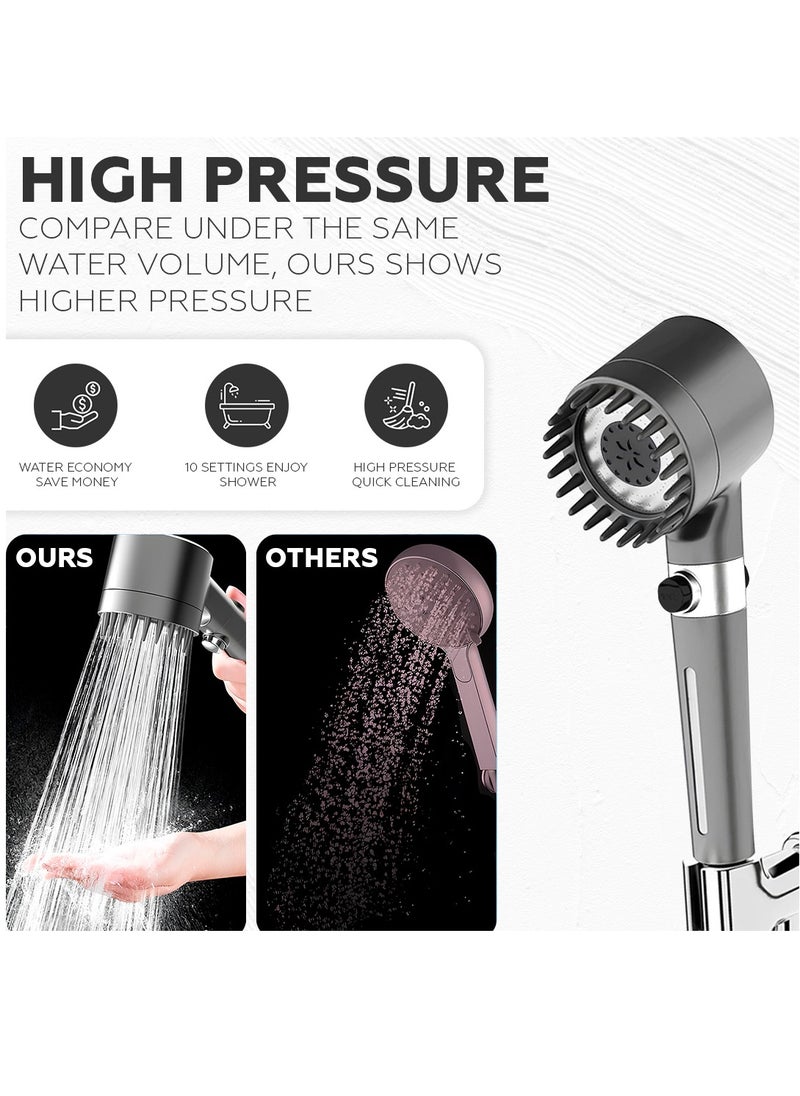 Filtered Shower Head with Scalp Massager and Filtering Stones Beads for Bathroom and Spa, Turbo Water Saving Hand Held Shower Head with 6 Spray Settings for Hard Water