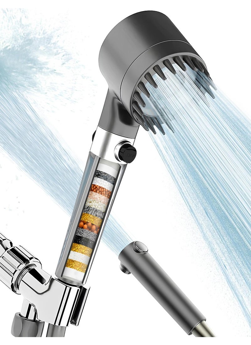 AMROAH Filtered Shower Head with Scalp Massager and Filtering Stones Beads for Bathroom and Spa, Turbo Water Saving Hand Held Shower Head with 6 Spray Settings for Hard Water  - Image 1