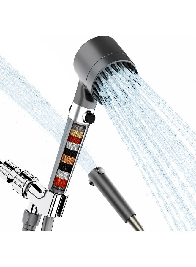 AMROAH Filtered Shower Head with Scalp Massager 10 Stages and Filtering Stones Beads for Bathroom and Spa, Turbo Water Saving Hand Held Shower Head with 3 Spray Settings for Hard Water - Image 1