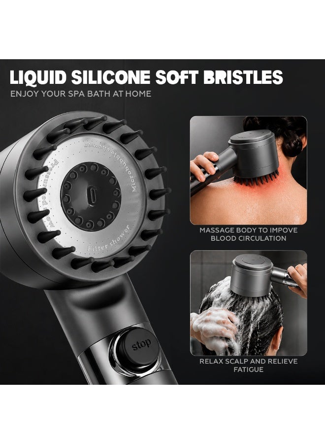 AMROAH Filtered Shower Head with Scalp Massager 10 Stages and Filtering Stones Beads for Bathroom and Spa, Turbo Water Saving Hand Held Shower Head with 3 Spray Settings for Hard Water - Image 4