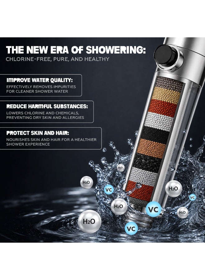 AMROAH Filtered Shower Head with Scalp Massager 10 Stages and Filtering Stones Beads for Bathroom and Spa, Turbo Water Saving Hand Held Shower Head with 3 Spray Settings for Hard Water - Image 2