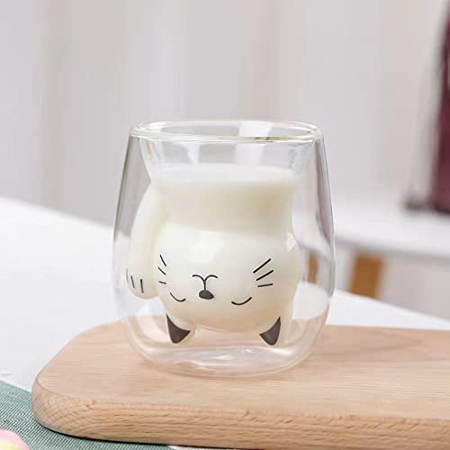 ANSQU Cute Mug Cat Tea Double Wall Glass Coffee Mugs, Espresso Shot Glass, Milk Mug (200 ml/6.8 oz), Personal Birthday Gifts and Holiday Gifts - Image 5