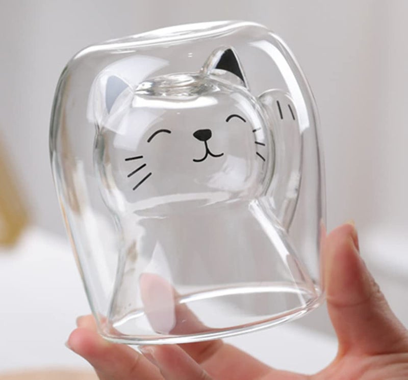 ANSQU Cute Mug Cat Tea Double Wall Glass Coffee Mugs, Espresso Shot Glass, Milk Mug (200 ml/6.8 oz), Personal Birthday Gifts and Holiday Gifts - Image 3