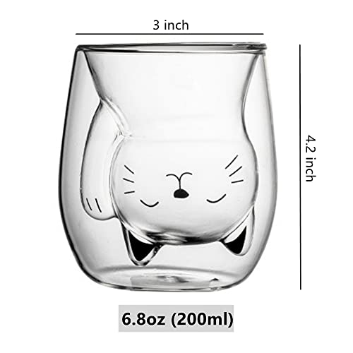 ANSQU Cute Mug Cat Tea Double Wall Glass Coffee Mugs, Espresso Shot Glass, Milk Mug (200 ml/6.8 oz), Personal Birthday Gifts and Holiday Gifts - Image 2