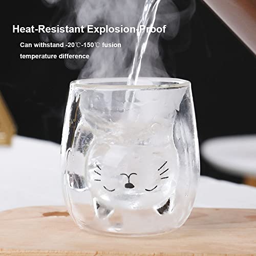 ANSQU Cute Mug Cat Tea Double Wall Glass Coffee Mugs, Espresso Shot Glass, Milk Mug (200 ml/6.8 oz), Personal Birthday Gifts and Holiday Gifts - Image 4