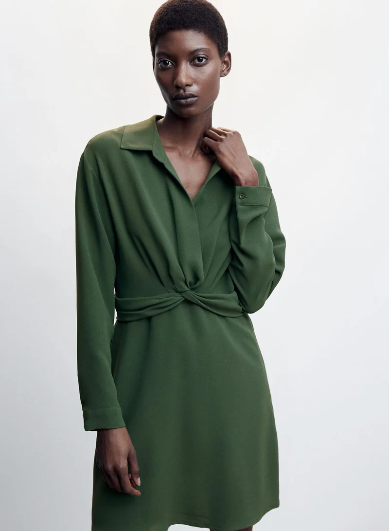 MANGO Front Twist Belted Dress