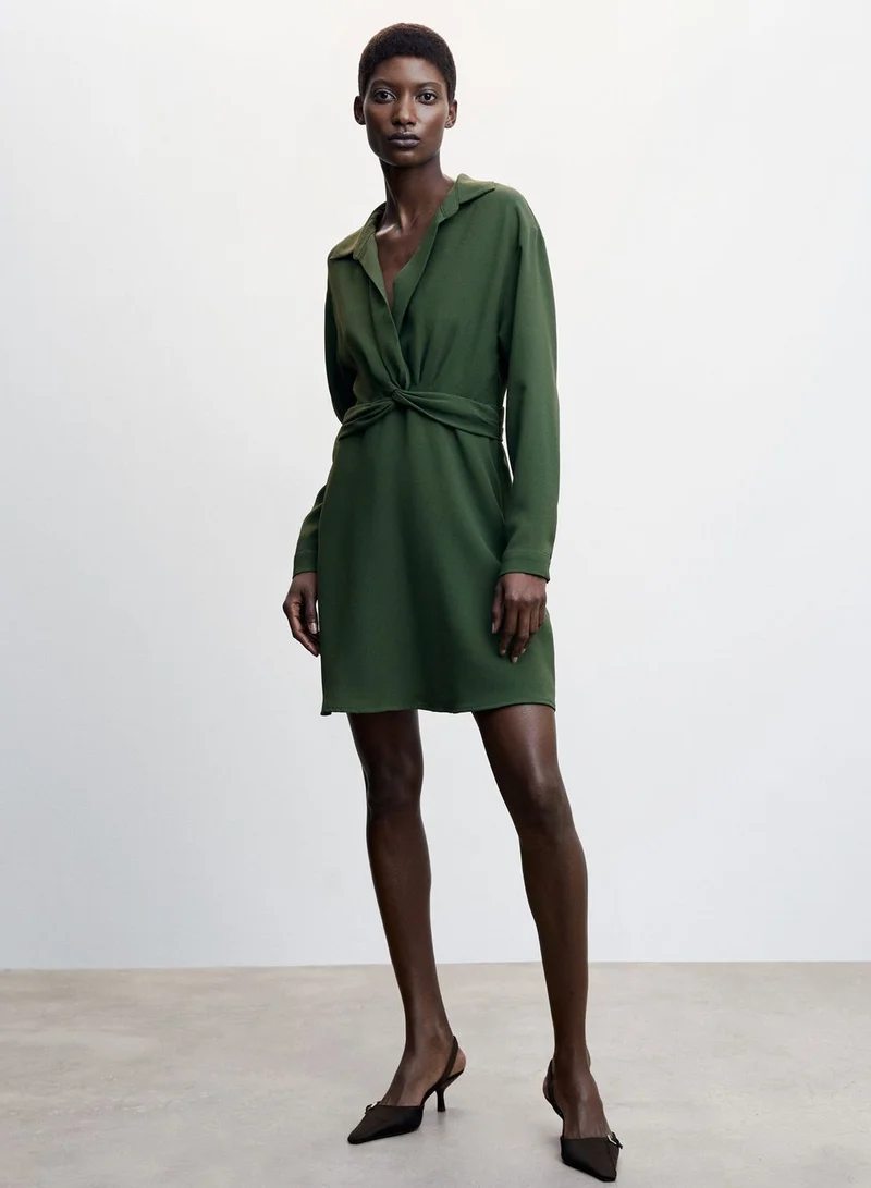 MANGO Front Twist Belted Dress