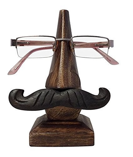 PEBBLECRAFTS Handmade Wooden Nose Shaped Spectacle Specs Eyeglass Holder Stand with Red Lips and Black Mustache (Antique) , 2.25 x 2.25 x 6 inches - Image 2