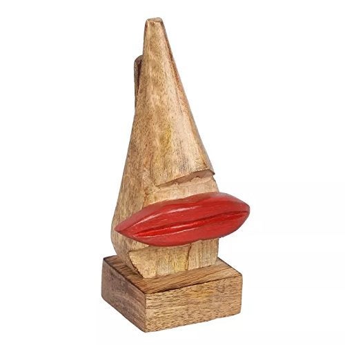 PEBBLECRAFTS Handmade Wooden Nose Shaped Spectacle Specs Eyeglass Holder Stand with Red Lips and Black Mustache (Antique) , 2.25 x 2.25 x 6 inches - Image 4