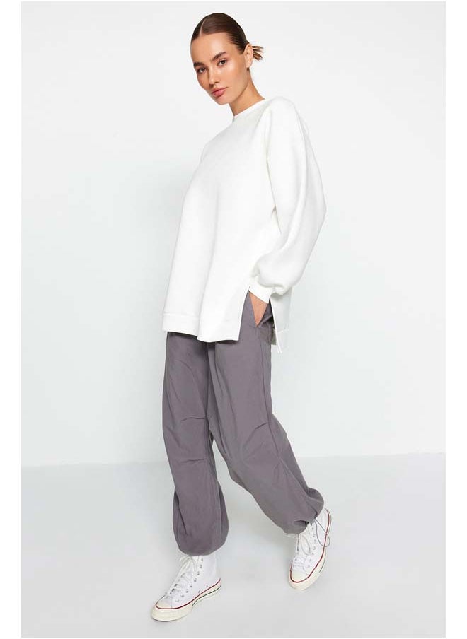 trendyol Ecru Oversize/Wide fit with slits. Thick Fleece Inside Knitted Sweatshirt TWOAW23SW00195.  - Image 1