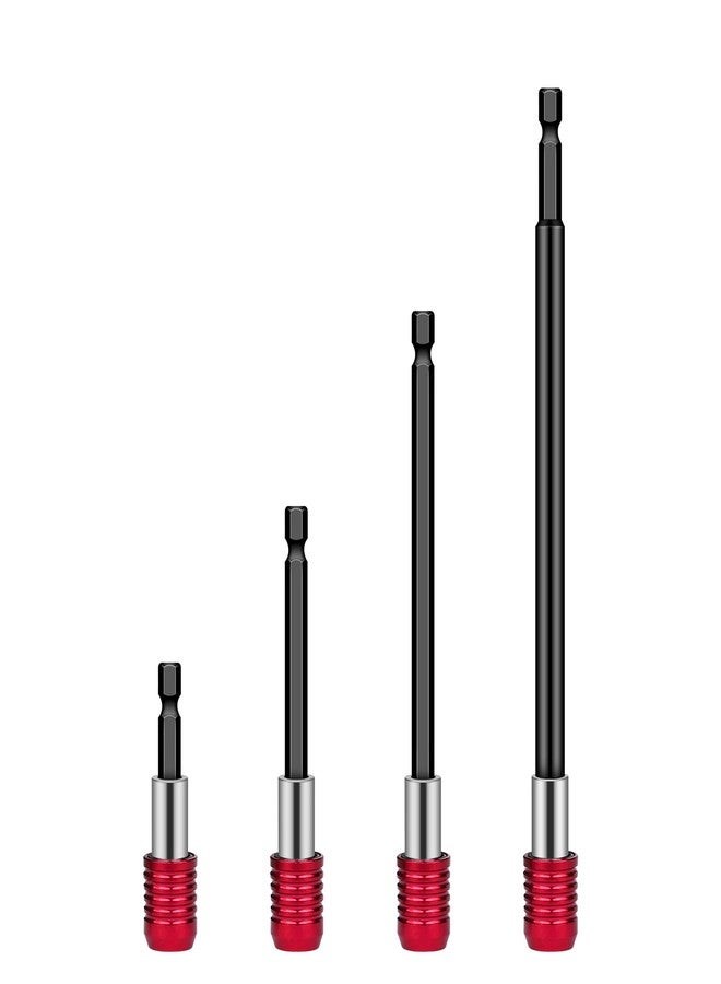 Aecsze 4 Pcs Red Drill Bit Extension Set, 1/4 Inch Magnetic Drill Extension Bit Holder, Quick Release Impact Driver Drill Extension, CR-V Steel, for Screws, Nuts,Drill Bits - Image 1