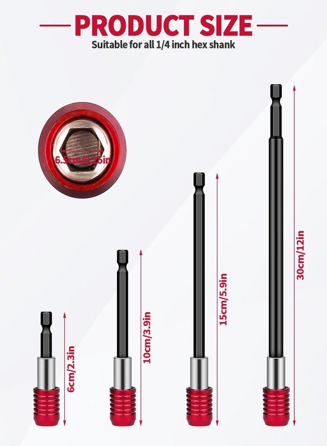 Aecsze 4 Pcs Red Drill Bit Extension Set, 1/4 Inch Magnetic Drill Extension Bit Holder, Quick Release Impact Driver Drill Extension, CR-V Steel, for Screws, Nuts,Drill Bits - Image 2