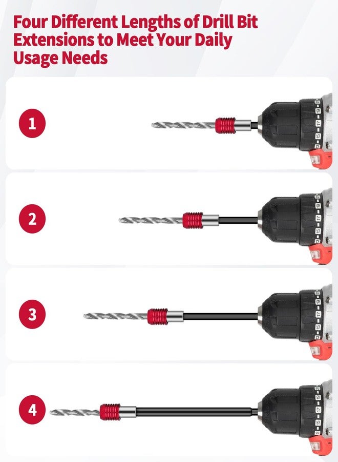 Aecsze 4 Pcs Red Drill Bit Extension Set, 1/4 Inch Magnetic Drill Extension Bit Holder, Quick Release Impact Driver Drill Extension, CR-V Steel, for Screws, Nuts,Drill Bits - Image 5