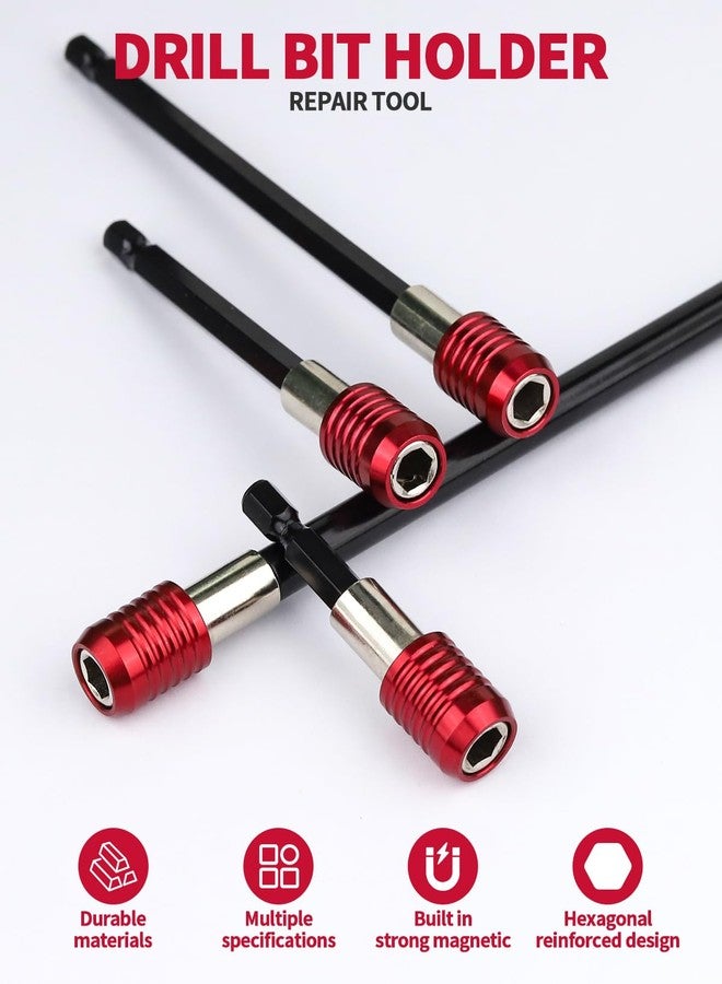 Aecsze 4 Pcs Red Drill Bit Extension Set, 1/4 Inch Magnetic Drill Extension Bit Holder, Quick Release Impact Driver Drill Extension, CR-V Steel, for Screws, Nuts,Drill Bits - Image 3