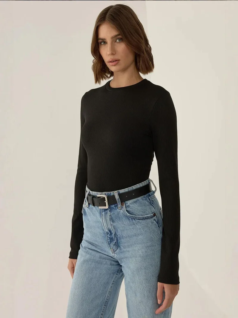 HICCUP Slim Fit Long Sleeve Crew Neck Bodysuit