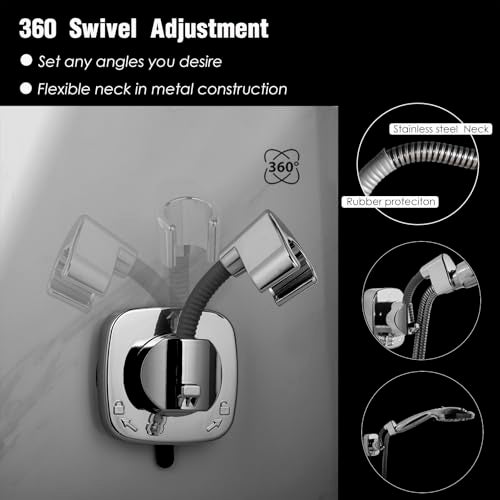 RIVOODS Suction Cup Handheld Shower Head Holder - Reusable - 360 Swivel Adjustable - Wall Mount Shower Wand Holder - ( Chrome Finish) - Image 4