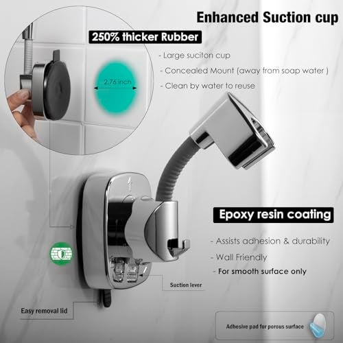 RIVOODS Suction Cup Handheld Shower Head Holder - Reusable - 360 Swivel Adjustable - Wall Mount Shower Wand Holder - ( Chrome Finish) - Image 3