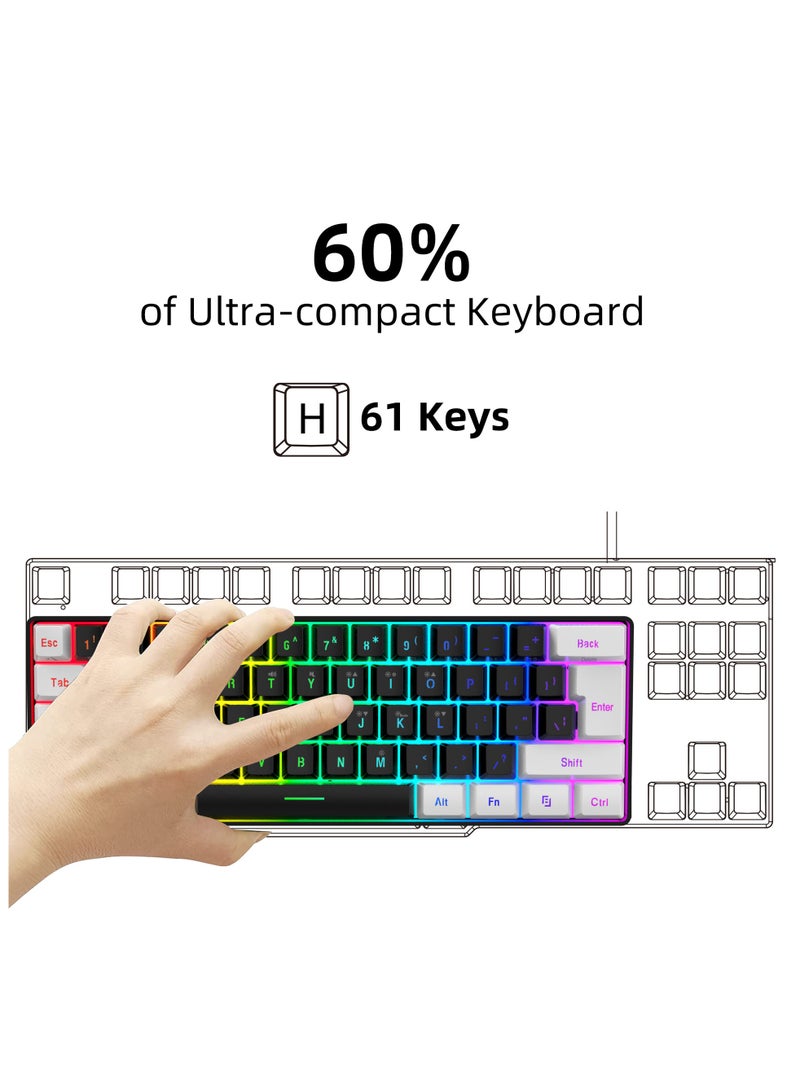 general Wired 61-key membrane keyboard white and black design mini game keyboard simple robot feel notebook desktop - Image 3