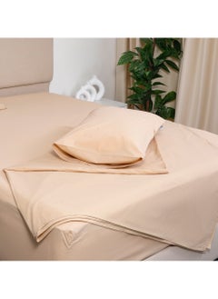 BedNHome Flat Bed Sheet Set, 100% Egyptian Cotton, 250Tc,  Tan ,2Pillowcases, 180X270Cm  - Image 2