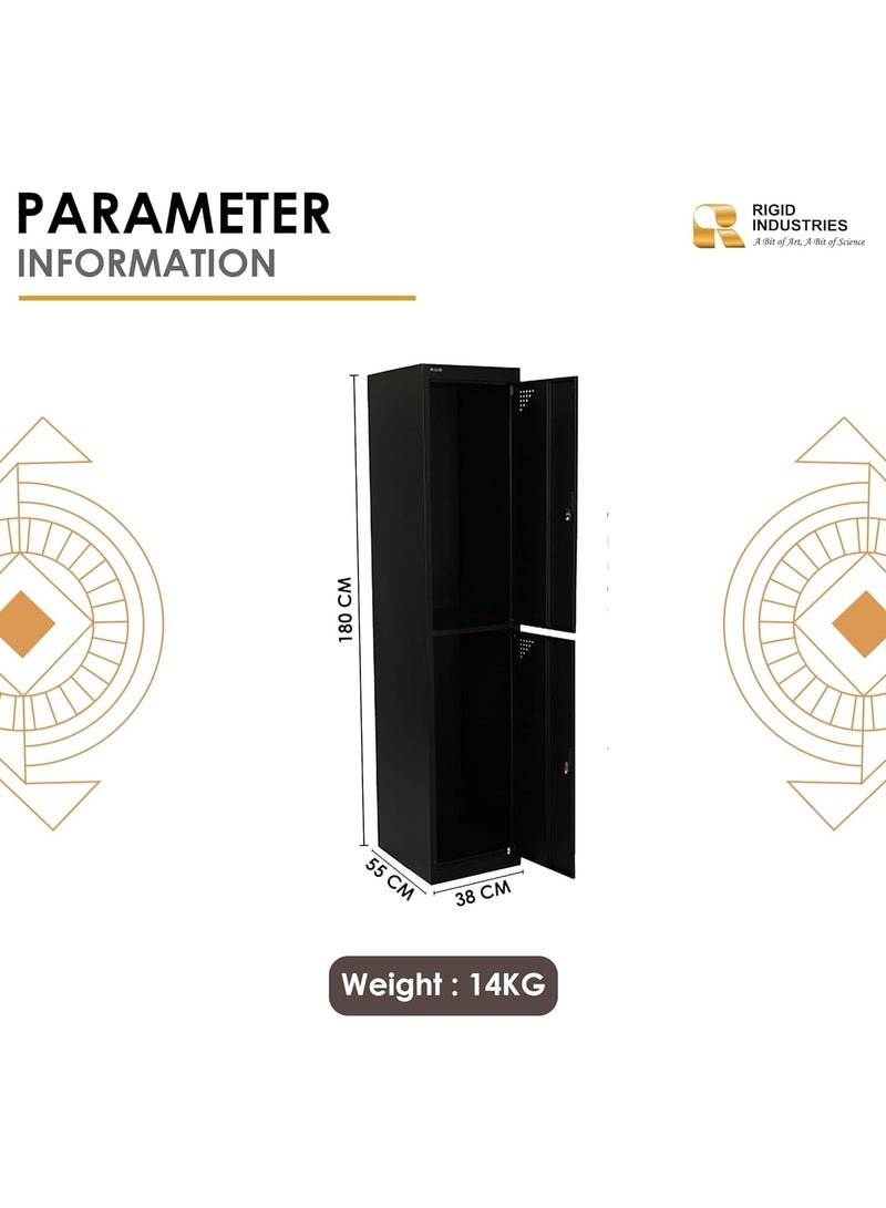 RIGID خزانة فولاذية ببابين لون أسود 180×38×45 سم - Image 4