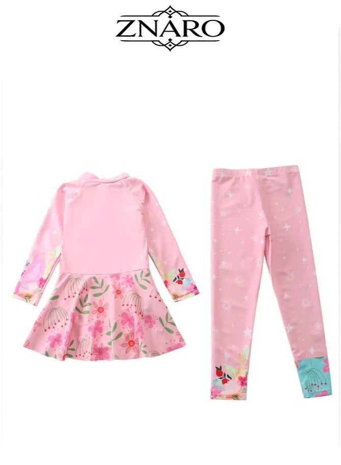 ZNARO 1 Piece Children's Swimsuit, One-Piece Long Pants Long Sleeve Swimsuit for Middle-Aged Girls, Sun Protection Swimwear Conservative Girls Swimsuit - Image 4