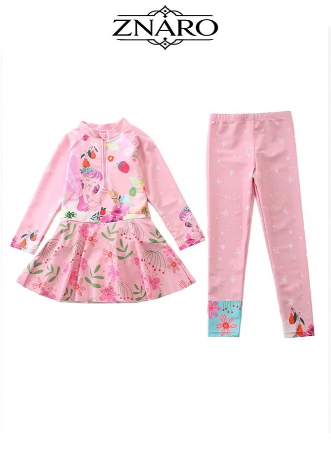 ZNARO 1 Piece Children's Swimsuit, One-Piece Long Pants Long Sleeve Swimsuit for Middle-Aged Girls, Sun Protection Swimwear Conservative Girls Swimsuit - Image 5