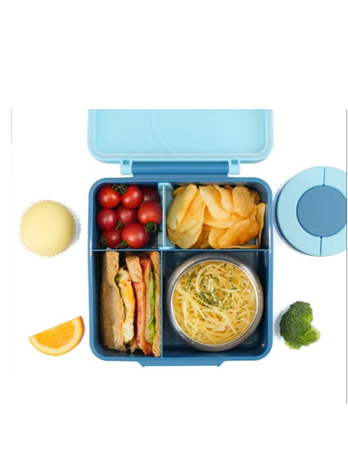 Generic Bento Lunch Box Jumbo1600ml with 290ml Food Jar, Spoon & Fork Set -Blue  - Image 2