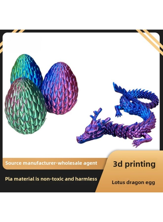 3D Printing Lotus Dragon Egg Dragon Ornaments Chinese Dragon Suit-Color:Chinese Dragon Suit (silk Yellow)-Specifications:11cm Eggshell + 30cm Dragon  - Image 2