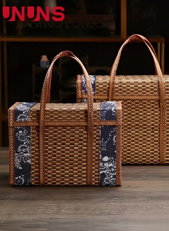 UNUNS 1pc Weave Picnic Baskets,Food Storage Basket,Wicker Baskets Woven Picnic Basket,Vintage Hand Woven Basket With Handle,Multipurpose Flip Top Gift Box for Camping, Veg Picking,Outdoor Picnic,40x30x20cm - Image 4