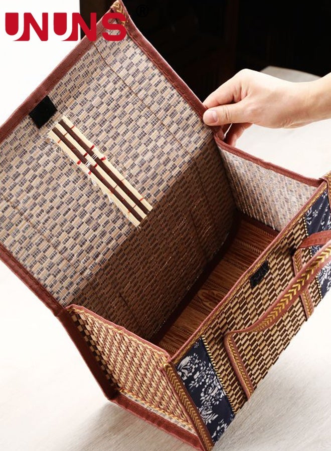 UNUNS 1pc Weave Picnic Baskets,Food Storage Basket,Wicker Baskets Woven Picnic Basket,Vintage Hand Woven Basket With Handle,Multipurpose Flip Top Gift Box for Camping, Veg Picking,Outdoor Picnic,40x30x20cm - Image 5