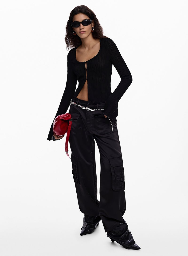 DESIGUAL Long-Sleeved T-Shirt With Snap-Button Fastening On The Front V-Neckline - Image 2