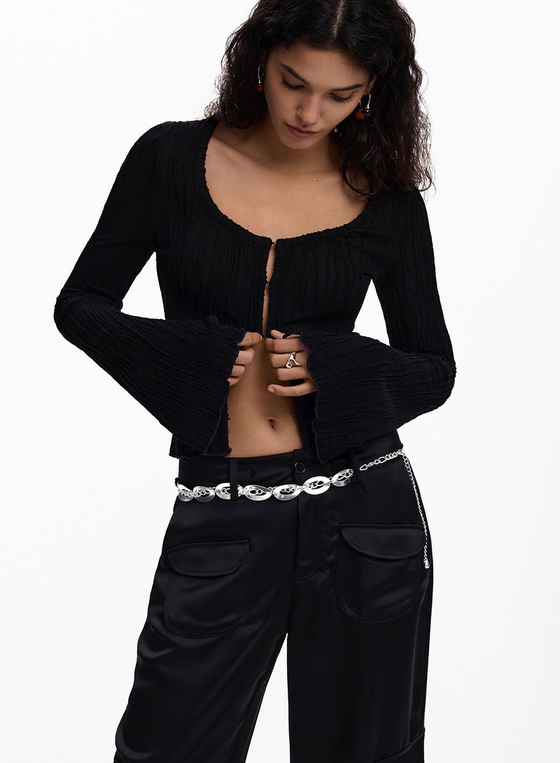 DESIGUAL Long-Sleeved T-Shirt With Snap-Button Fastening On The Front V-Neckline - Image 1