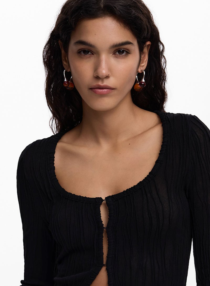DESIGUAL Long-Sleeved T-Shirt With Snap-Button Fastening On The Front V-Neckline - Image 3