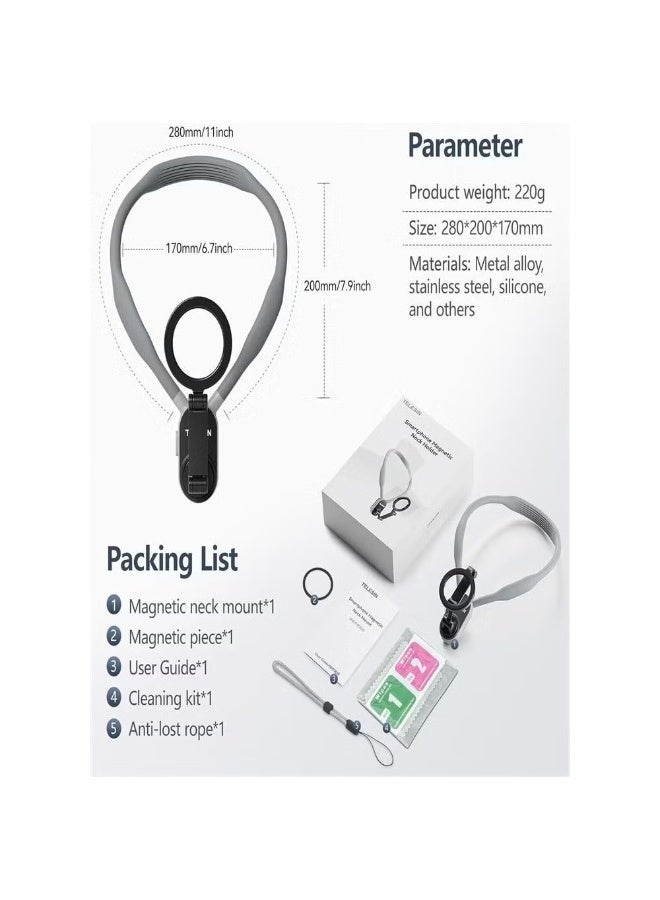 TELESIN Neck Phone Holder Hands-Free POV/Vlog Selfie Mount for iPhone 15/14/13/12 & All Smartphones (Grey) - Image 5