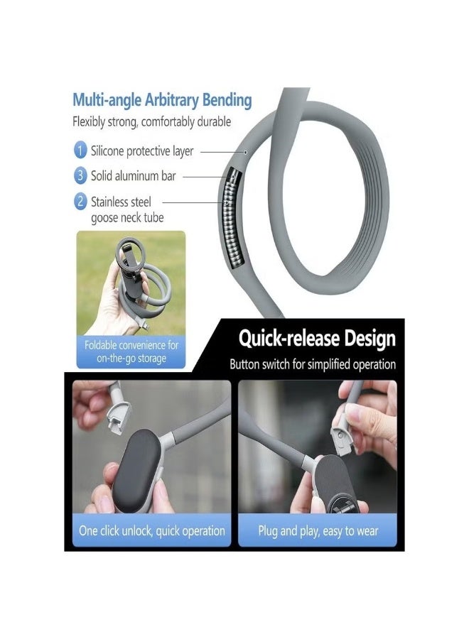 TELESIN Neck Phone Holder Hands-Free POV/Vlog Selfie Mount for iPhone 15/14/13/12 & All Smartphones (Grey) - Image 2