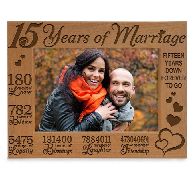 OUR 15TH ANNIVERSARY ENGRAVED NATURAL WOOD PICTURE FRAME 15 YEARS OF MARRIAGE FIFTEEN YEARS TOGETHER WEDDING ANNIVERSARY FOR HUSBAND WIFE 5X7 HORIZONTAL