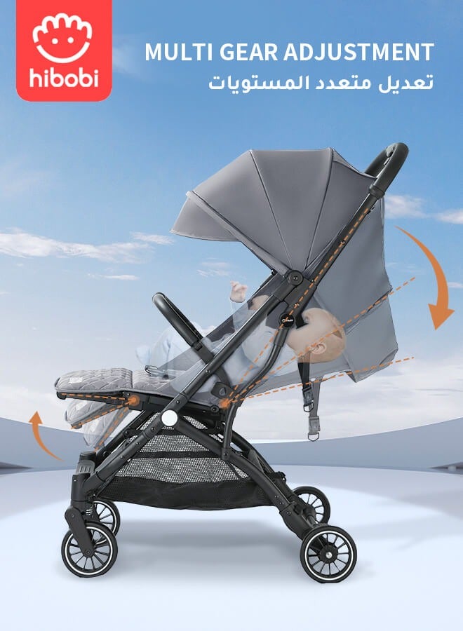 hibobi Lightweight One-Click Fold Stroller - Luggage-Style Dragging, Newborn Baby Stroller, 0-6 Years, 60KG Capacity, Grey, Single Stroller - Image 2