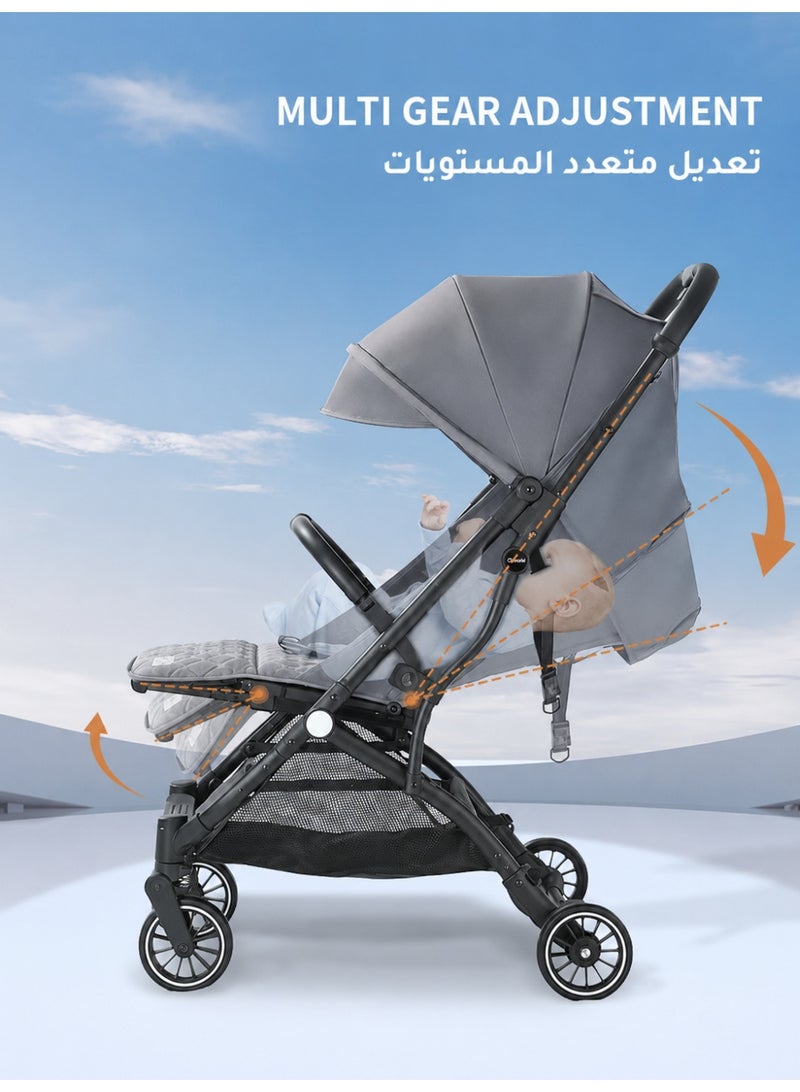 هيبوبي عربة أطفال خفيفة الوزن قابلة للطي بضغطة واحدة - يمكن سحبها كحقيبة سفر، عربة أطفال لحديثي الولادة، من 0 إلى 6 سنوات، تتحمل حتى 60 كجم، رمادي، عربة أطفال فردية - Image 2