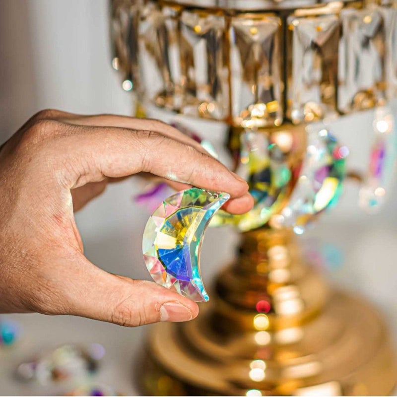مجموعة من 6 زينة هلال شفافة للتعليق، ديكور رمضان والعيد للنوافذ والسيارة، قلادة مُولّدة لألوان قوس قزح - Image 4