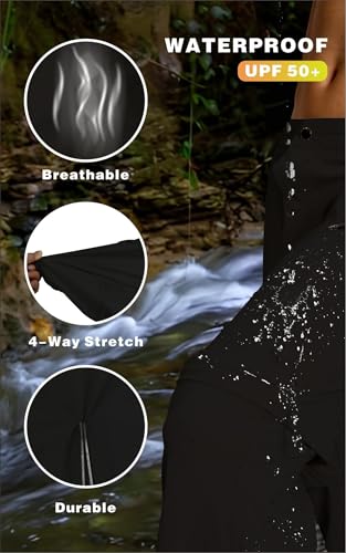 LINLANG EN Mens Hiking Pants Lightweight Quick Dry Cargo Pants Convertible Zip Off Waterproof Travel Fishing Climbing Camping Outdoor Work Pants for Men-Black-30-XS - Image 4