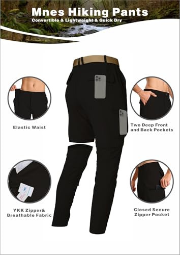 LINLANG EN Mens Hiking Pants Lightweight Quick Dry Cargo Pants Convertible Zip Off Waterproof Travel Fishing Climbing Camping Outdoor Work Pants for Men-Black-30-XS - Image 3