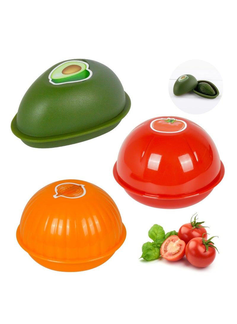SYOSI 3Pcs Plastic Vegetable Fresh Storage Box, Fruit and Vegetable Shaped Sealed Keeper Food Saver Storage Containers, Vegetable Crisper, Tomato Saver, Onion Container and Avocado Saver - Image 1
