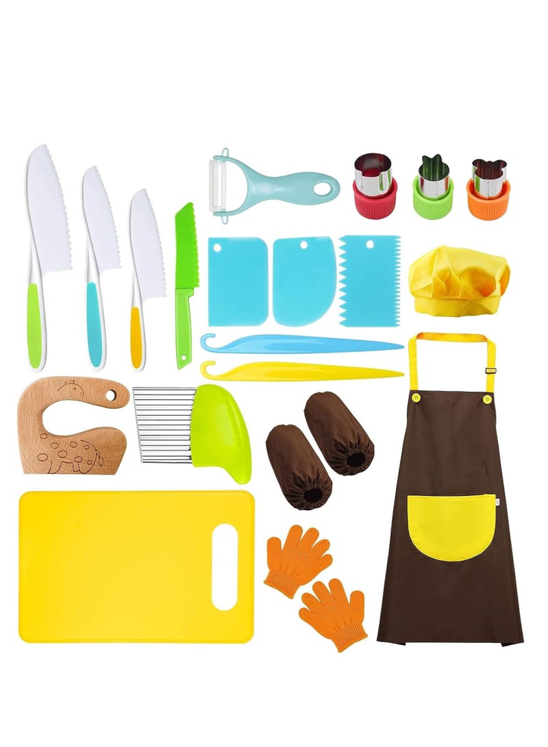 Hanayo 21 Pcs Safe Knife Kid Toddler Kitchen Set for Real Cooking,include Cutting Board Crinkle Cutters Cleaning Tools Apron,Montessori Kitchen Tool Toy for Girl Boy, Educational Gifts for Birthday Party - Image 1