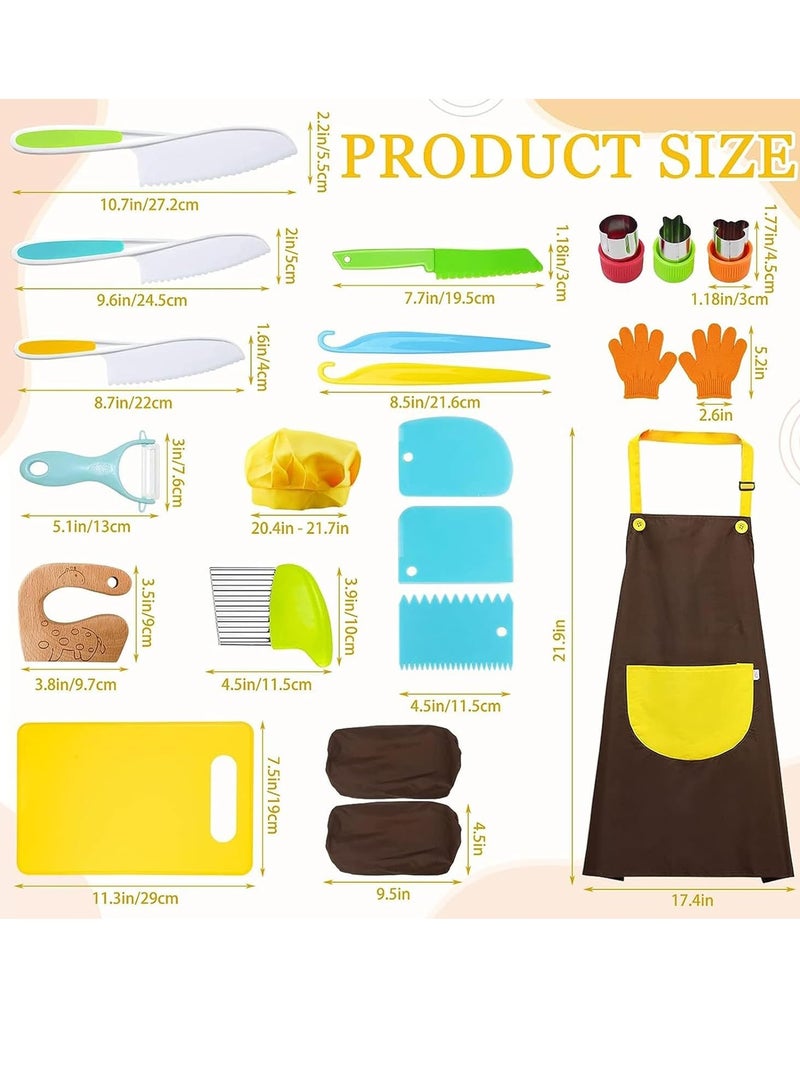 Hanayo 21 Pcs Safe Knife Kid Toddler Kitchen Set for Real Cooking,include Cutting Board Crinkle Cutters Cleaning Tools Apron,Montessori Kitchen Tool Toy for Girl Boy, Educational Gifts for Birthday Party - Image 2