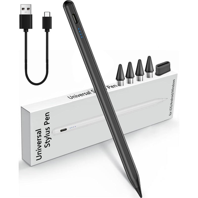 Black capacitive stylus for mobile phones and tablets with 4 nibs - Image 1